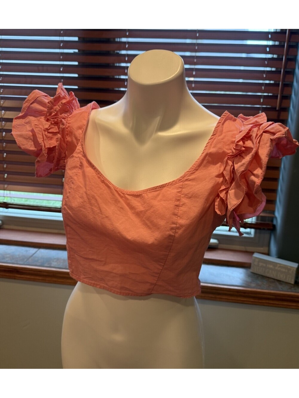 ZARA Women’s Pink Puff Sleeve Ribbed Crop Top Size Large